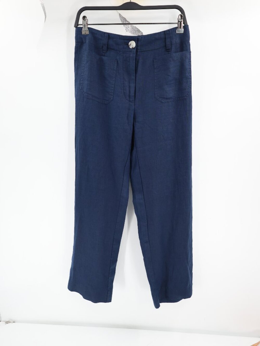 Quince Pants Womens 4 European linen Wide Leg High Rise Flat Front Pockets Blue